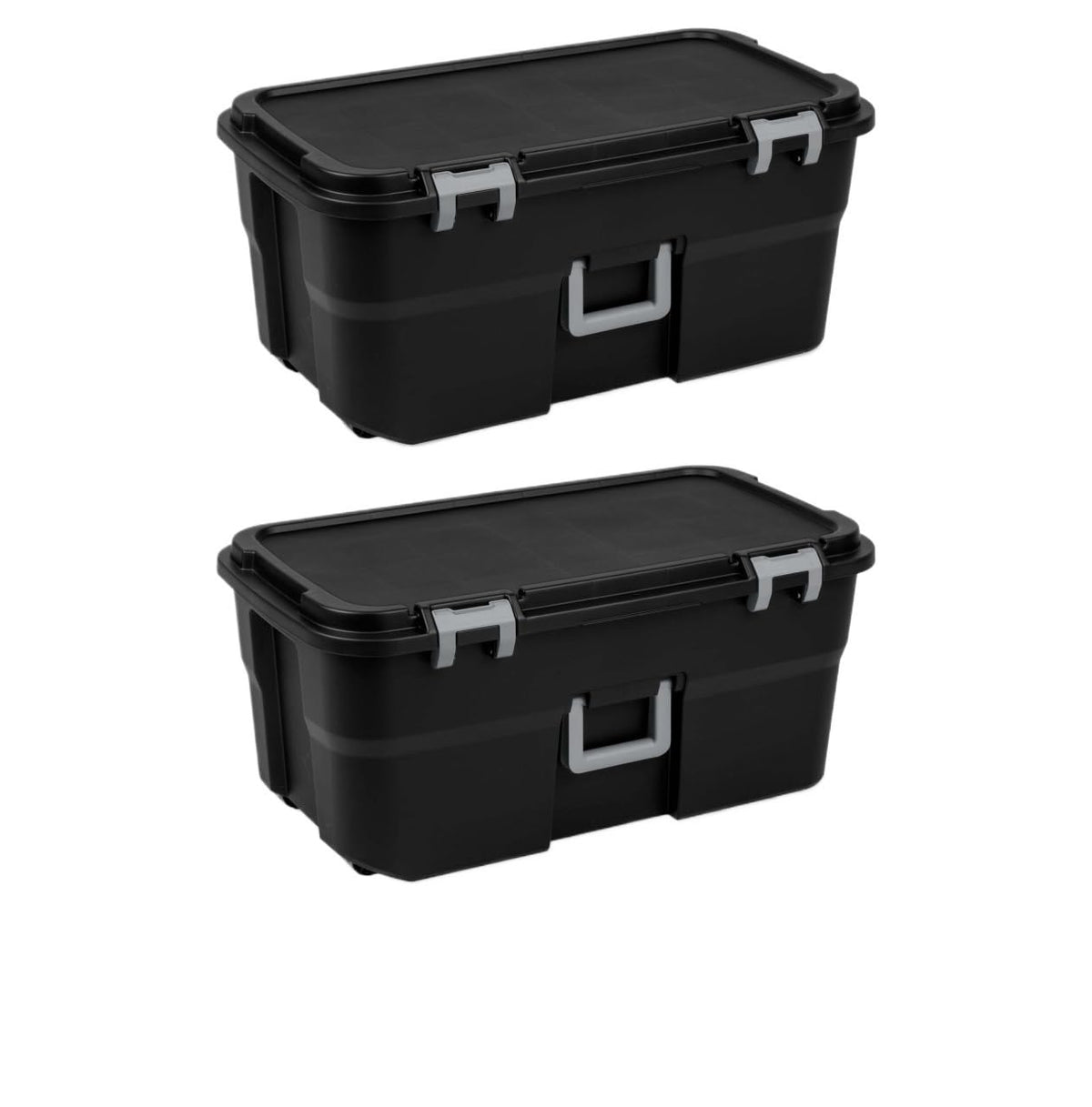 2 Pack 22 Gallon Black Wheeled Lockable Plastic Storage Trunk C9121