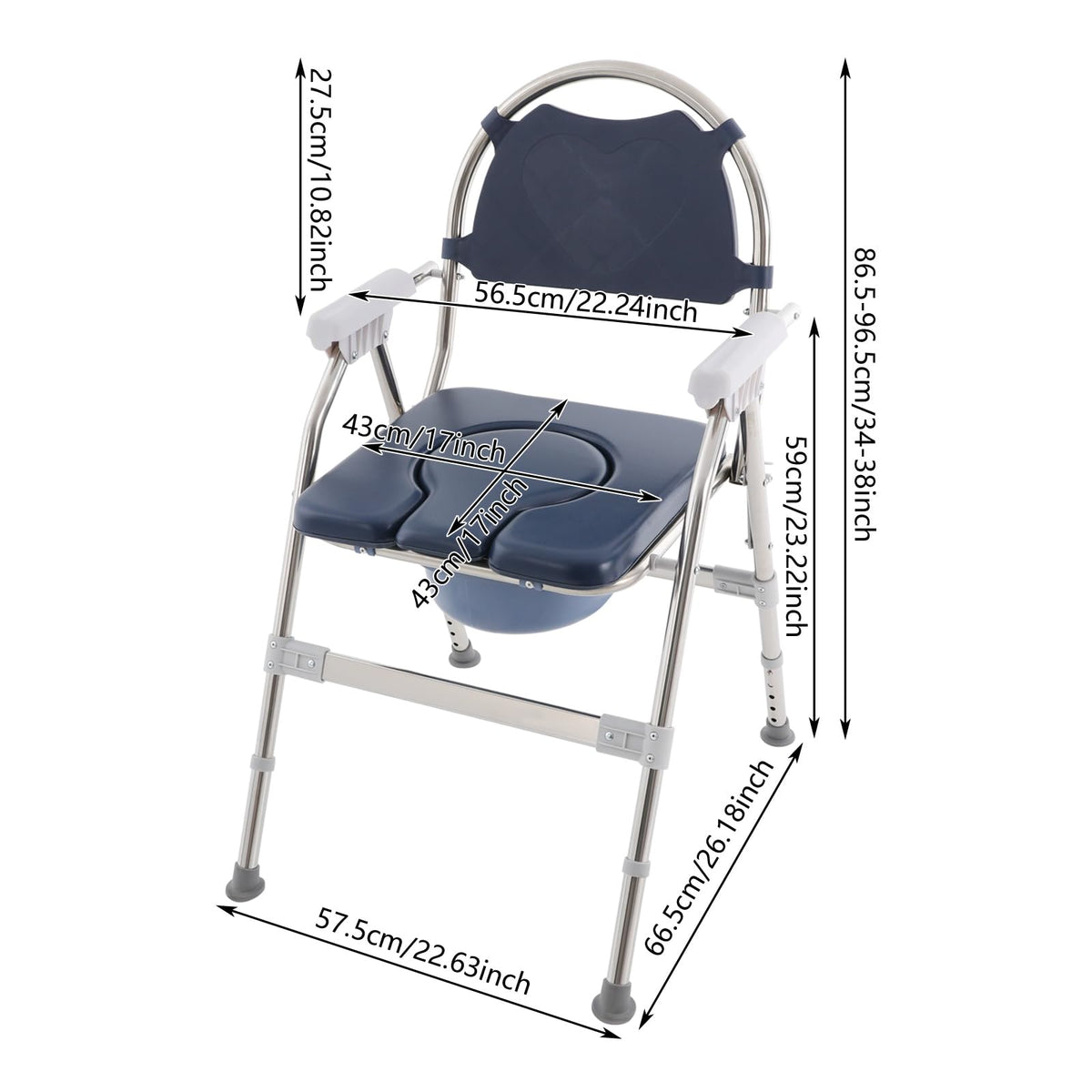 3 in 1 Commode Chair with Arms, Adjustable Height, Padded Seat, Toilet Bucket V5239