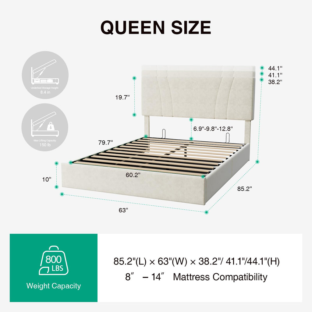 White Queen Lift Up Storage Bed Frame D48741