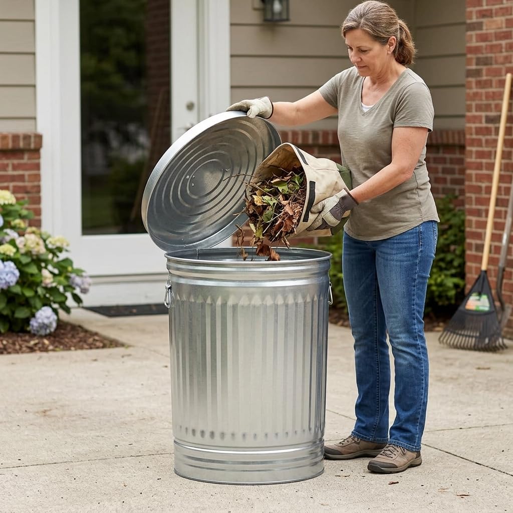 31 Gallon Galvanized Steel Trash Can with Lid B80405