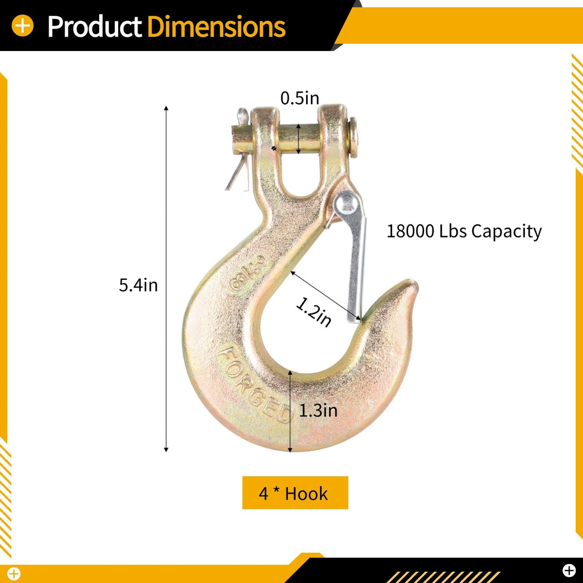 4-Pack 3/8-Inch Clevis Slip Hooks with Safety Latch B2797