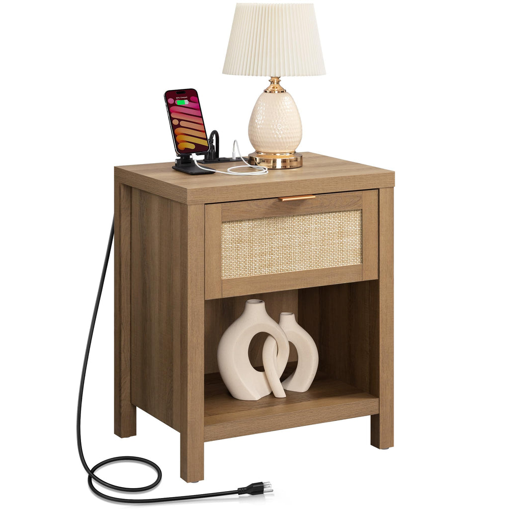 Rattan Night Stand with Charging Station Q268659