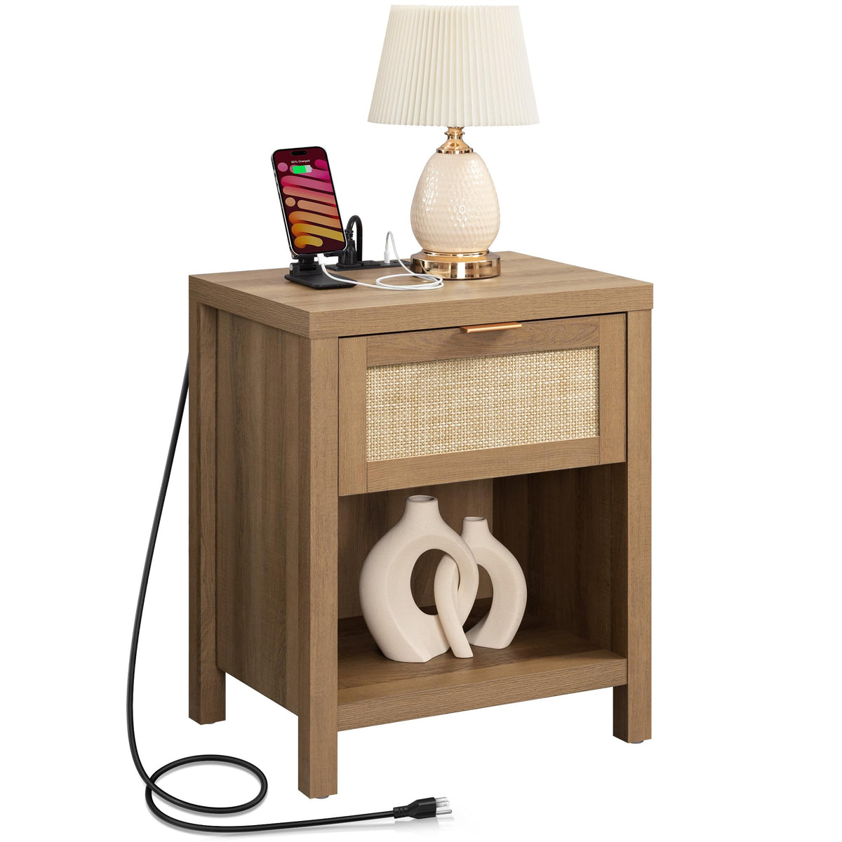 Rattan Night Stand with Charging Station Q268659