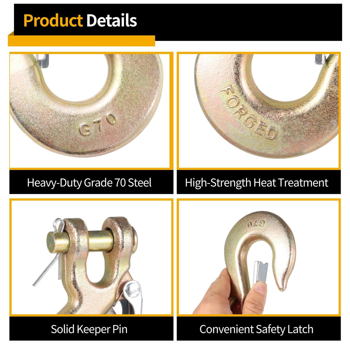 4-Pack 3/8-Inch Clevis Slip Hooks with Safety Latch B2797