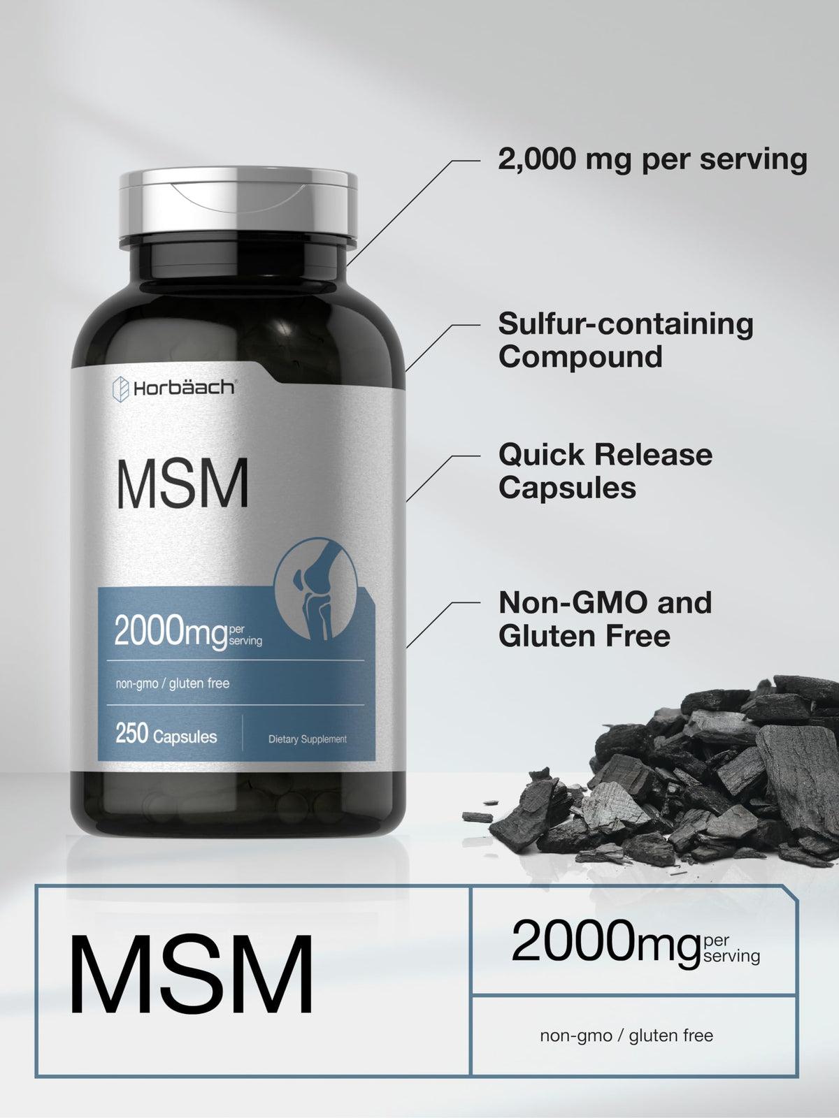 MSM Methylsulfonylmethane 2000mg 250 Capsules T1779