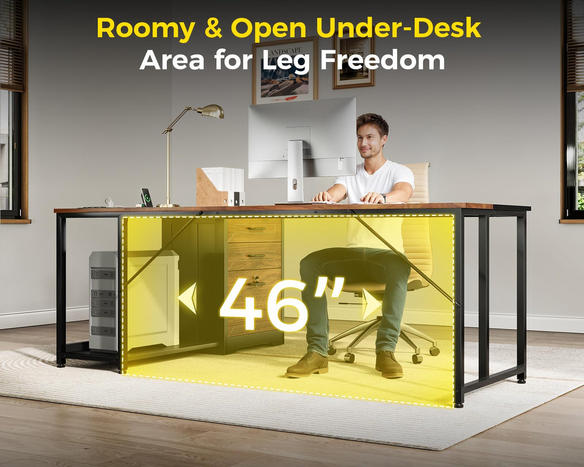 61" L Shaped Office Desk with Wood Drawers U460950