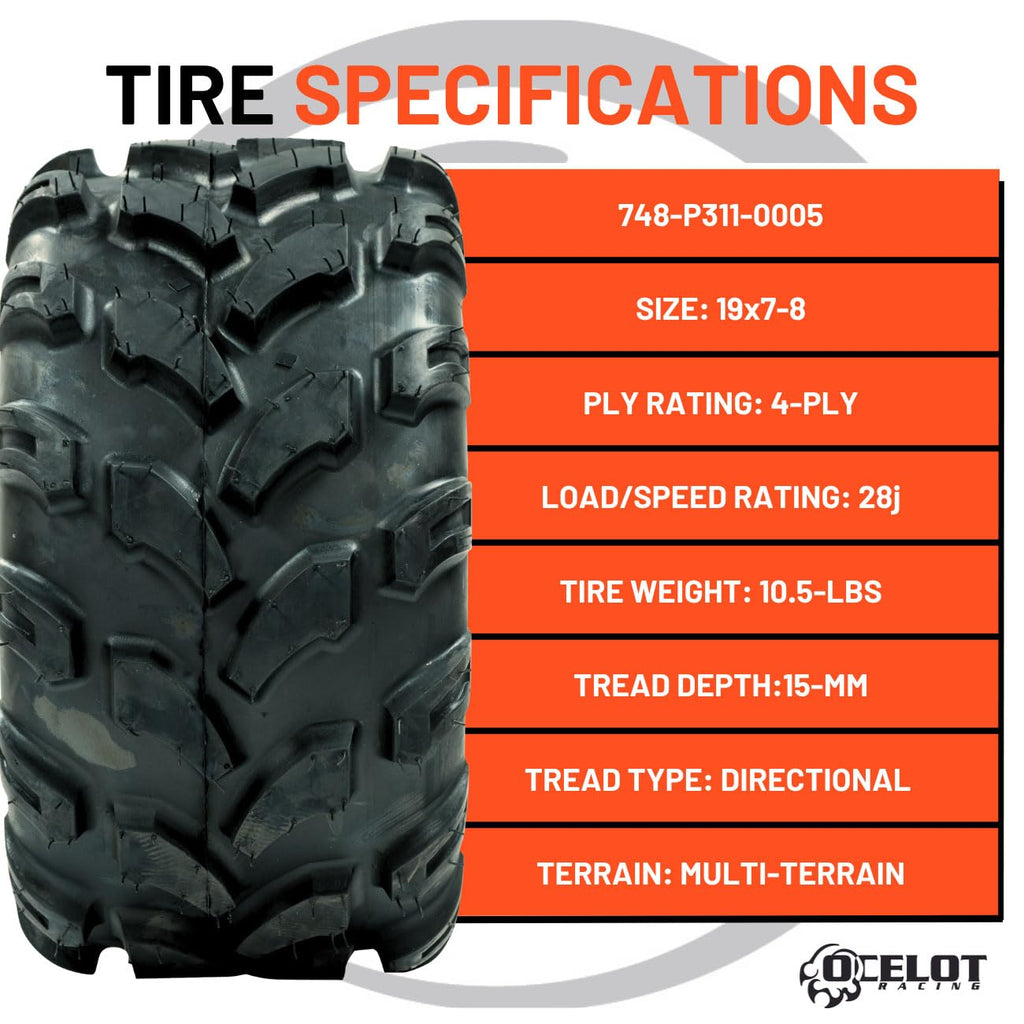 19x7-8 4-Ply Tubeless ATV/UTV Tires E410648