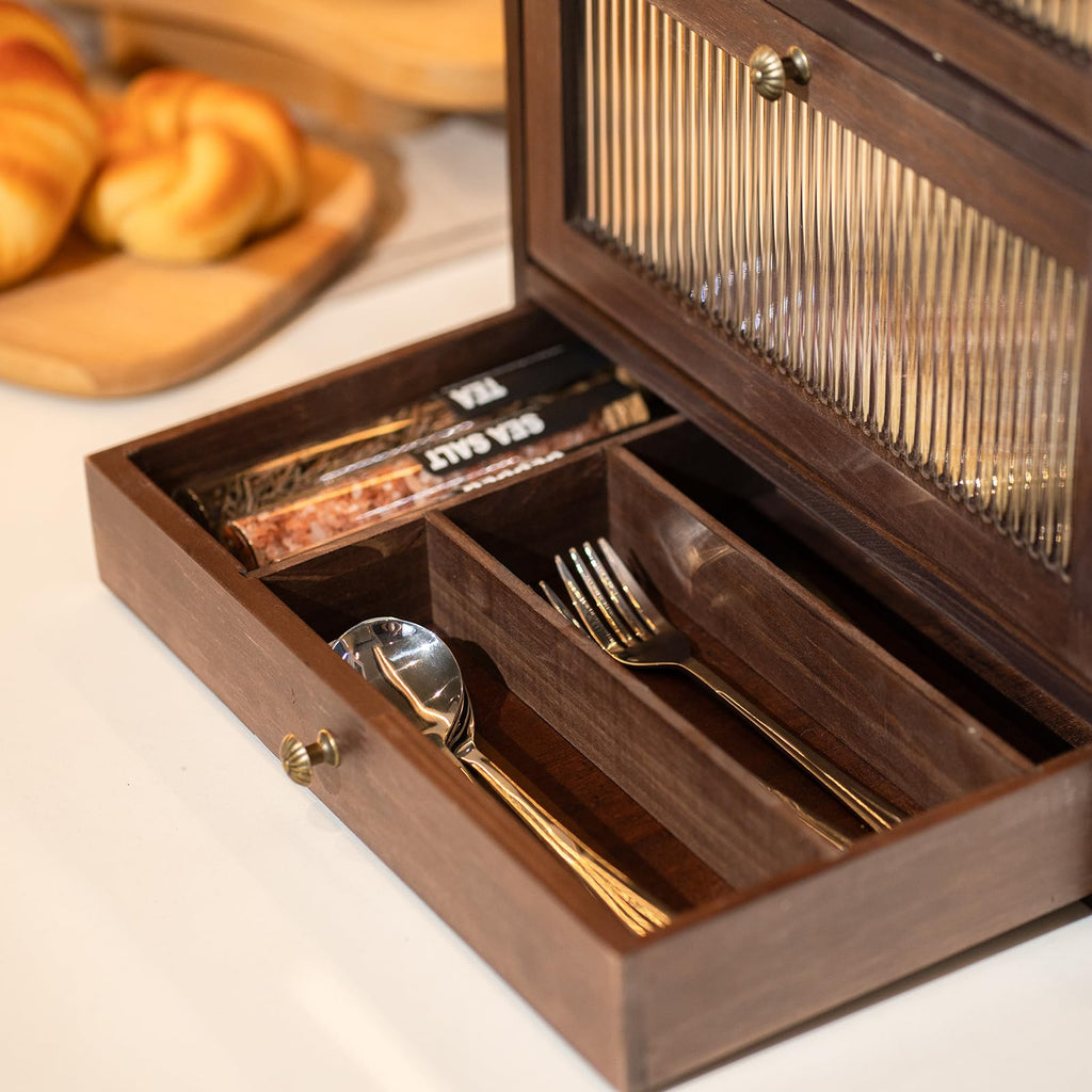 Wood Bread Box with Cutlery Drawer I2008