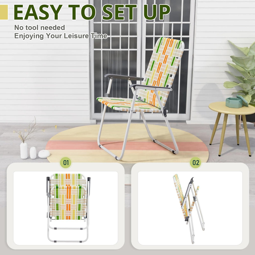 2 Pcs Lightweight Folding Beach Chairs with Armrests Q8802