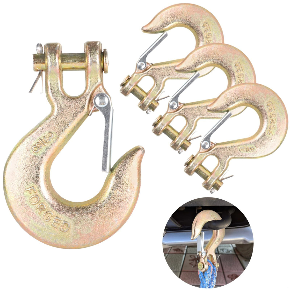 4-Pack 3/8-Inch Clevis Slip Hooks with Safety Latch B2797