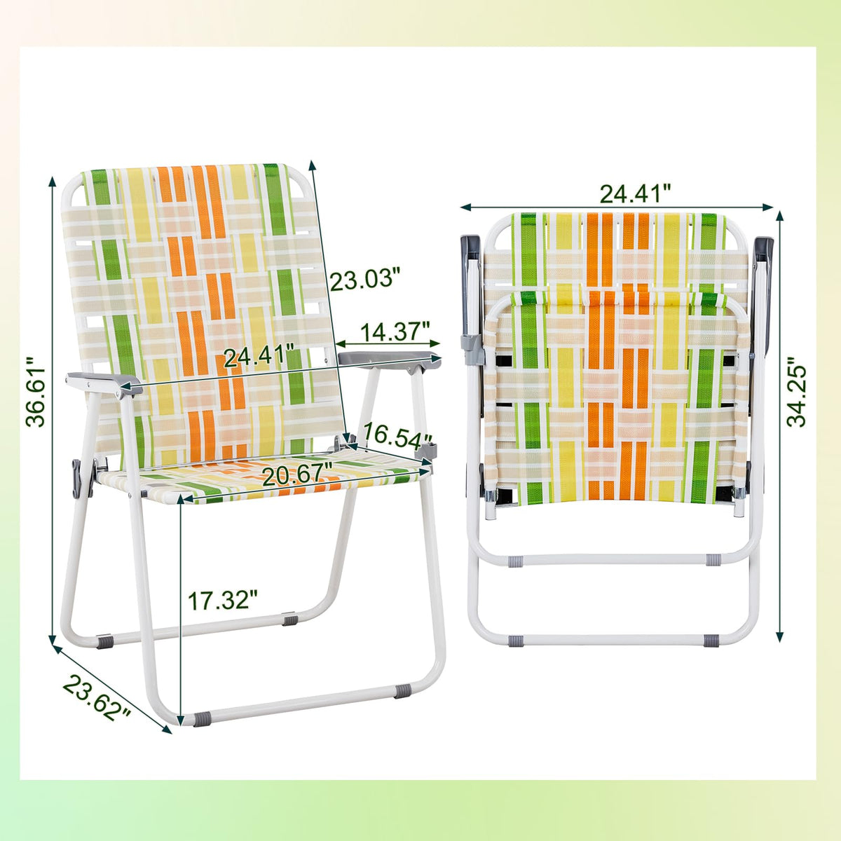 2 Pcs Lightweight Folding Beach Chairs with Armrests Q8802