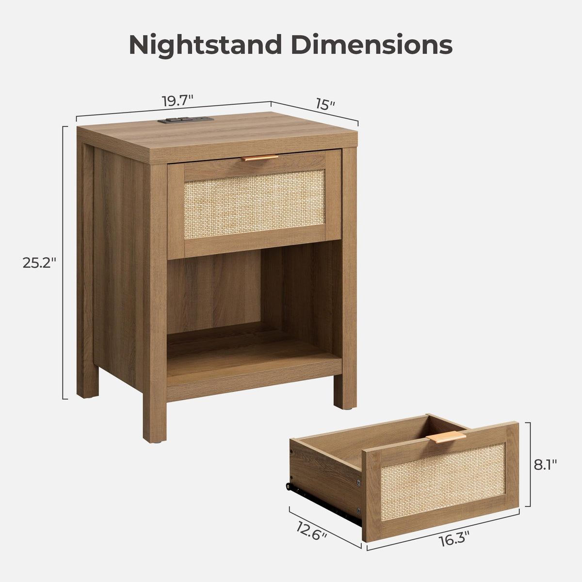 Rattan Night Stand with Charging Station Q268659