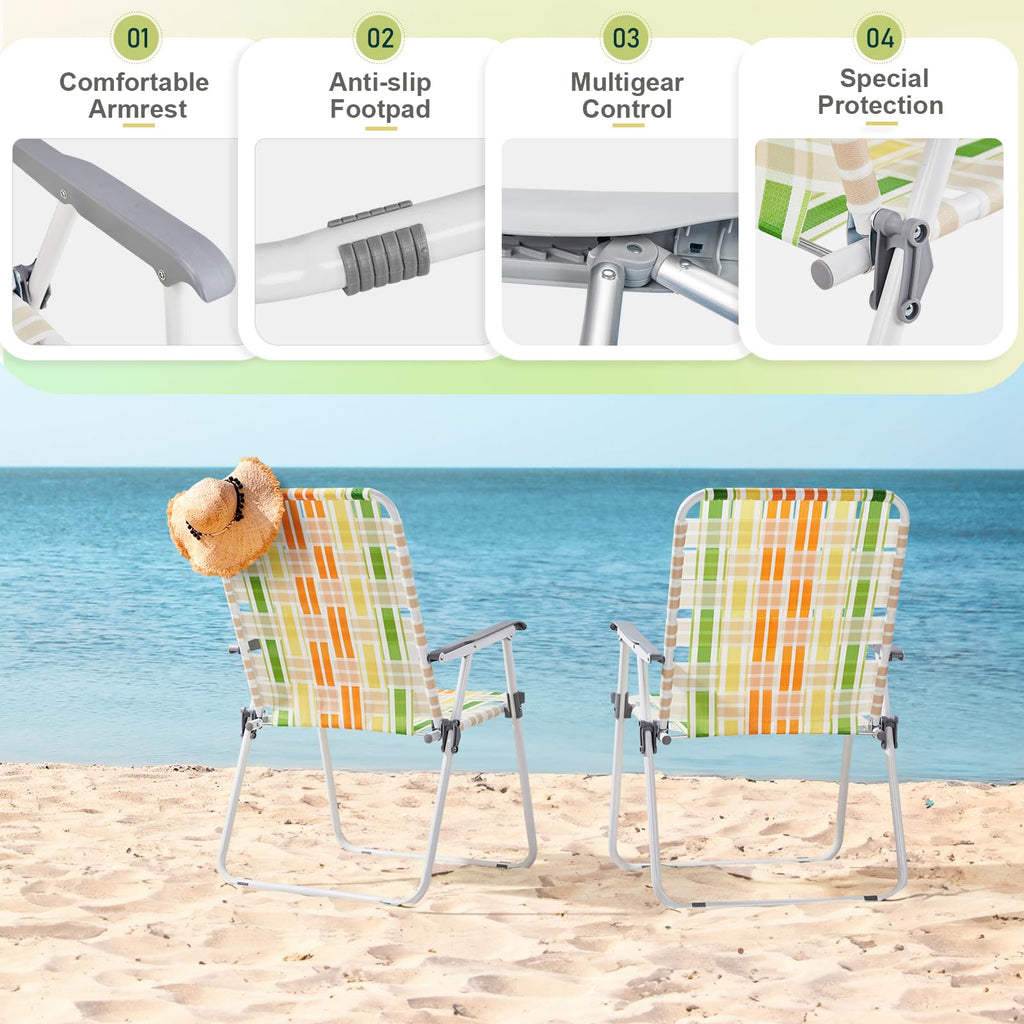 2 Pcs Lightweight Folding Beach Chairs with Armrests Q8802