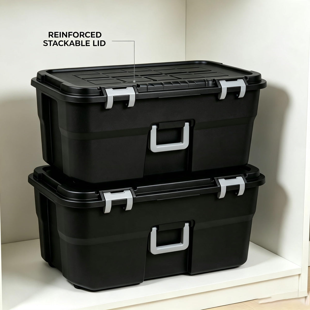 2 Pack 22 Gallon Black Wheeled Lockable Plastic Storage Trunk C9121