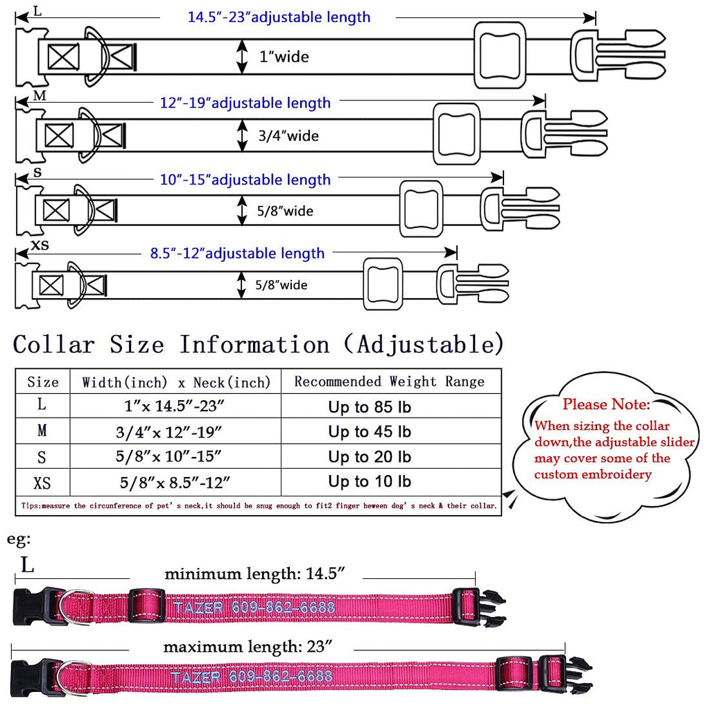 Personalized Dog Collar, 4 Adjustable Sizes Quick Release Buckle and D-Ring X5497