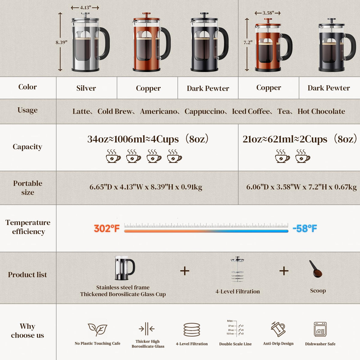 34oz French Press Coffee Maker G369