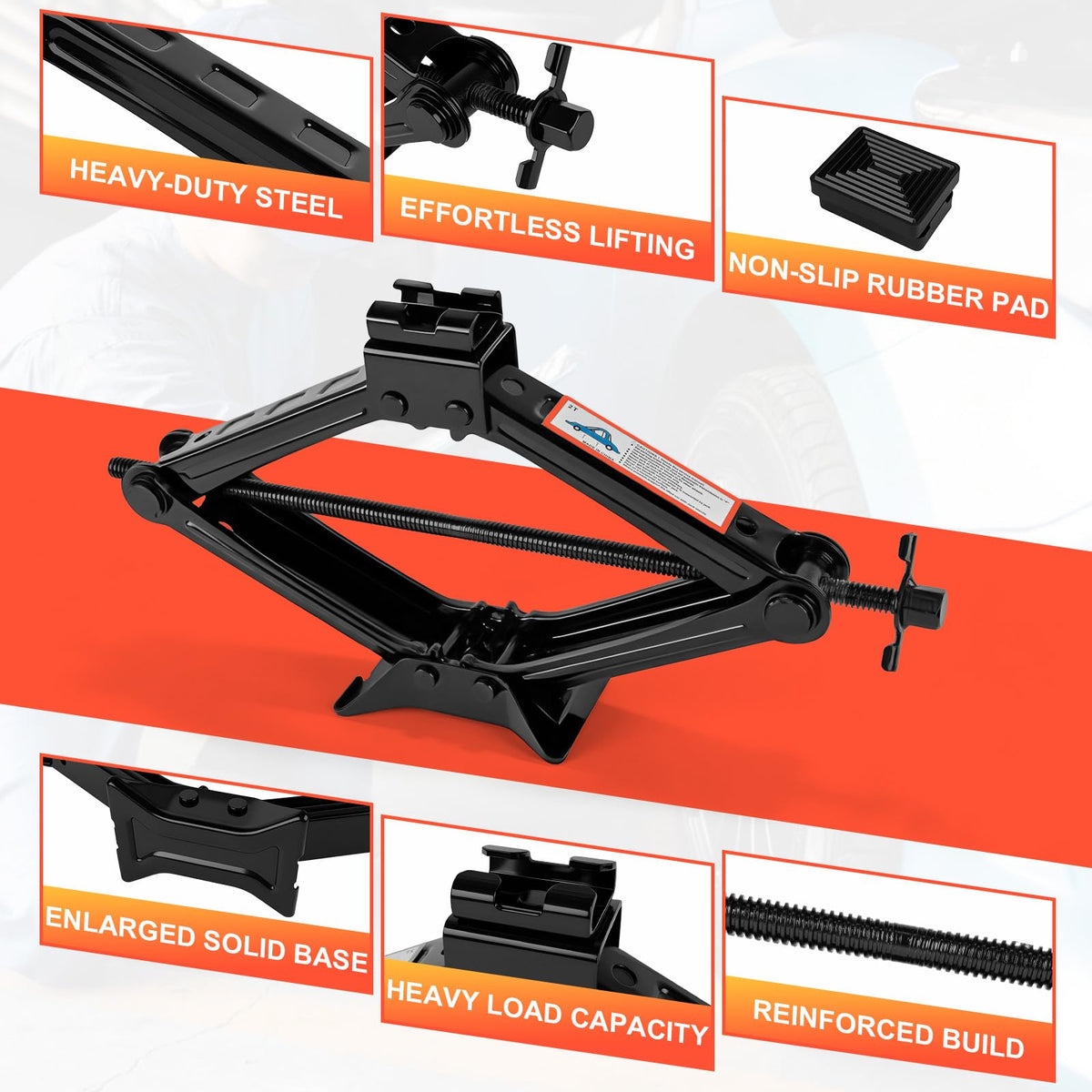 2 Ton Scissor Jack with 2 Rubber Pads P3644