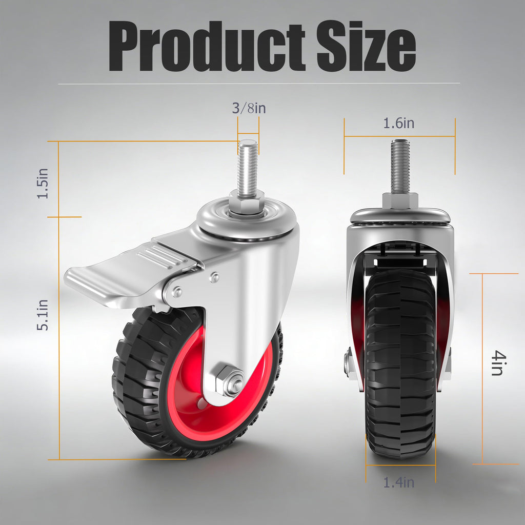 4 inch Threaded Stem Casters Wheels 3/8", Set of 4 Heavy Duty Y567