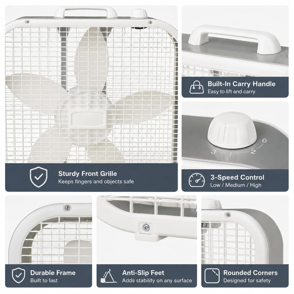 20 Inch 3 Speed White Box Fan A64458