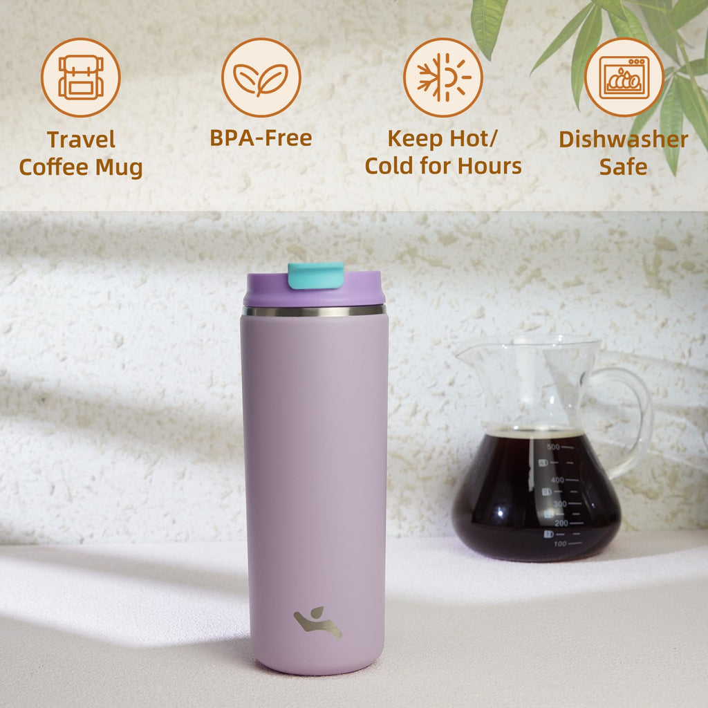 16oz Insulated Stainless Travel Coffee Mug with Lid W198