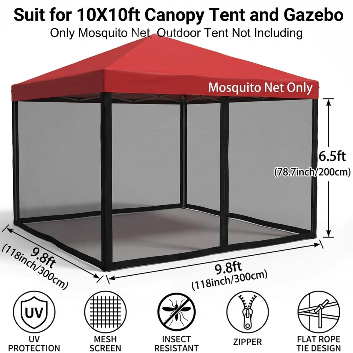 Mosquito Net with Zipper for Camping and Patio Gazebo F985432