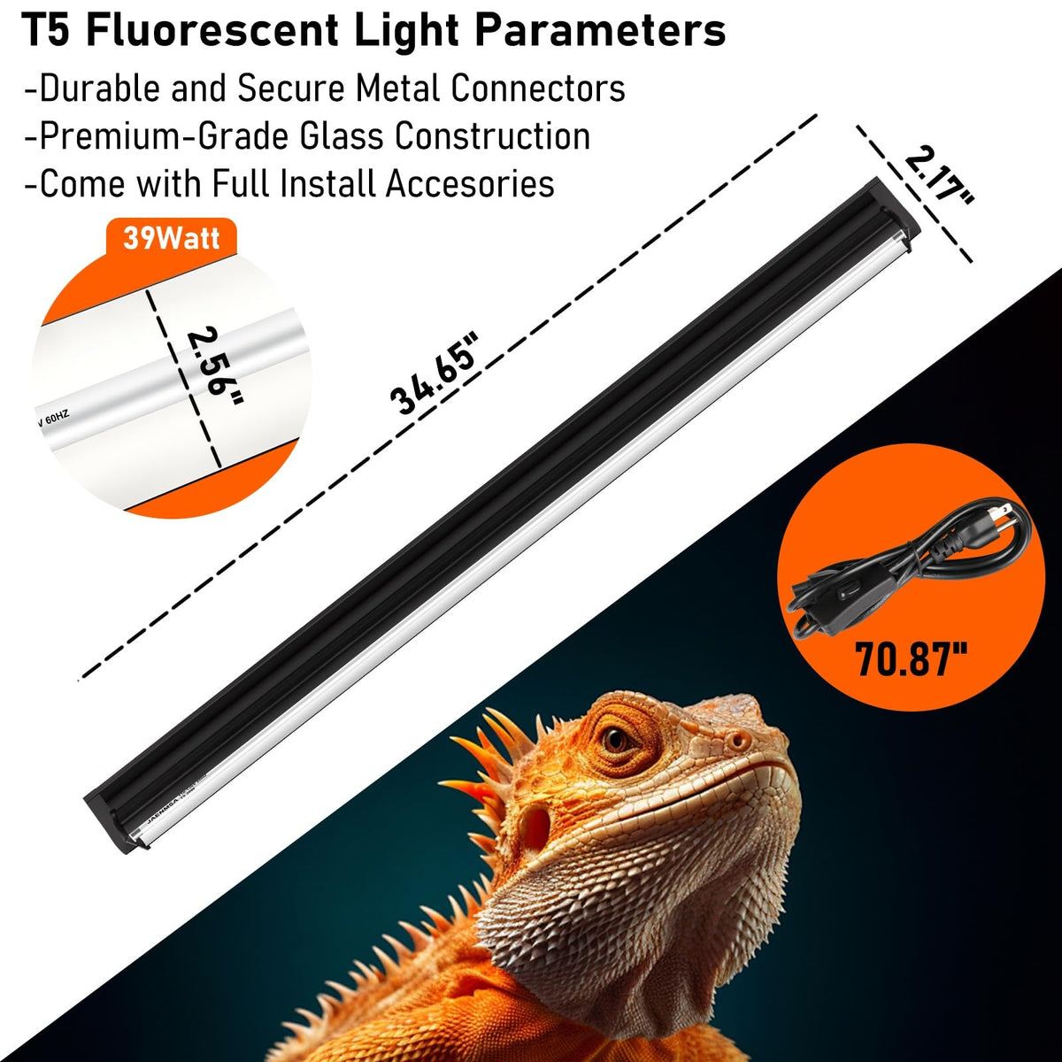 39W UVA UVB Reptile Light Fixture 34 Inch O201