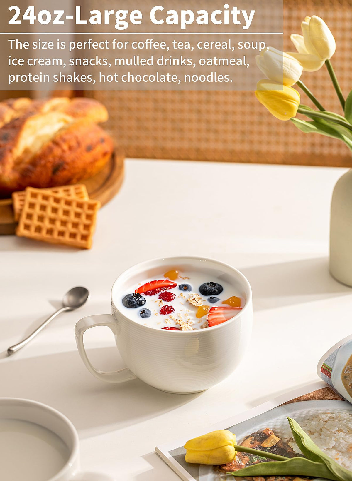 White Pasta Bowls Set of 4 and Jumbo Mugs Set of 4 U644