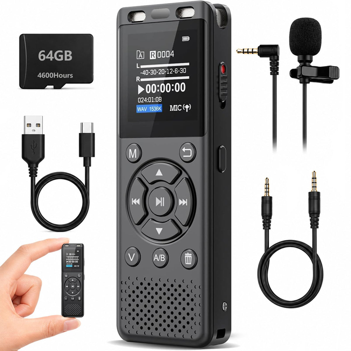 64GB Digital Voice Recorder with Playback E7213