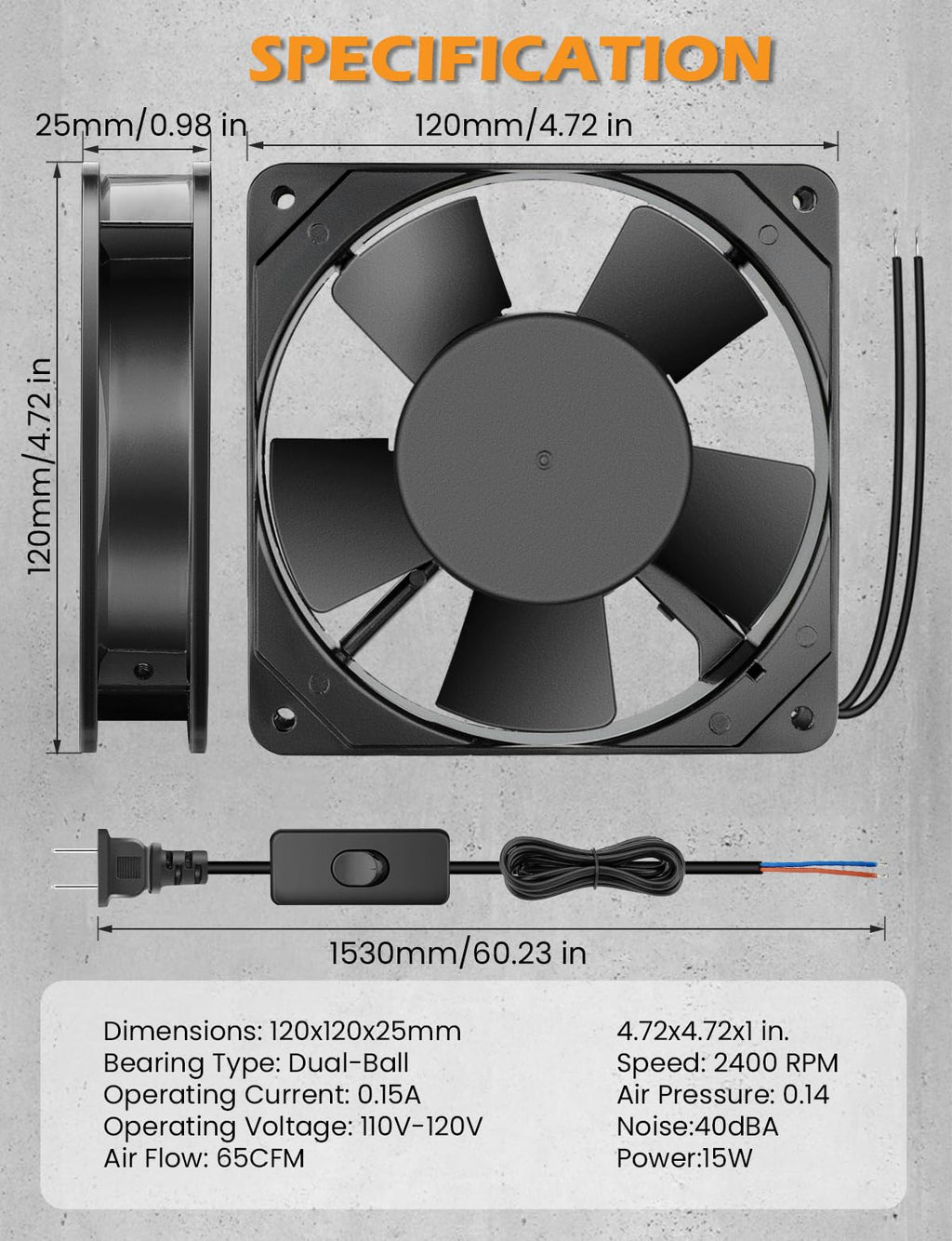 120mm x 25mm AC Ball Bearing Computer Fan K978