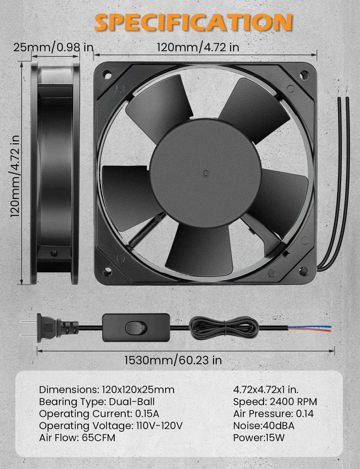 120mm x 25mm AC Ball Bearing Computer Fan K978