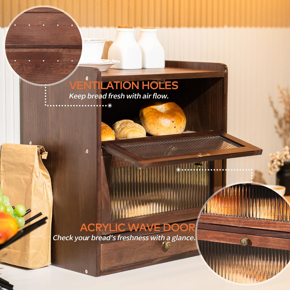 Wood Bread Box with Cutlery Drawer I2008