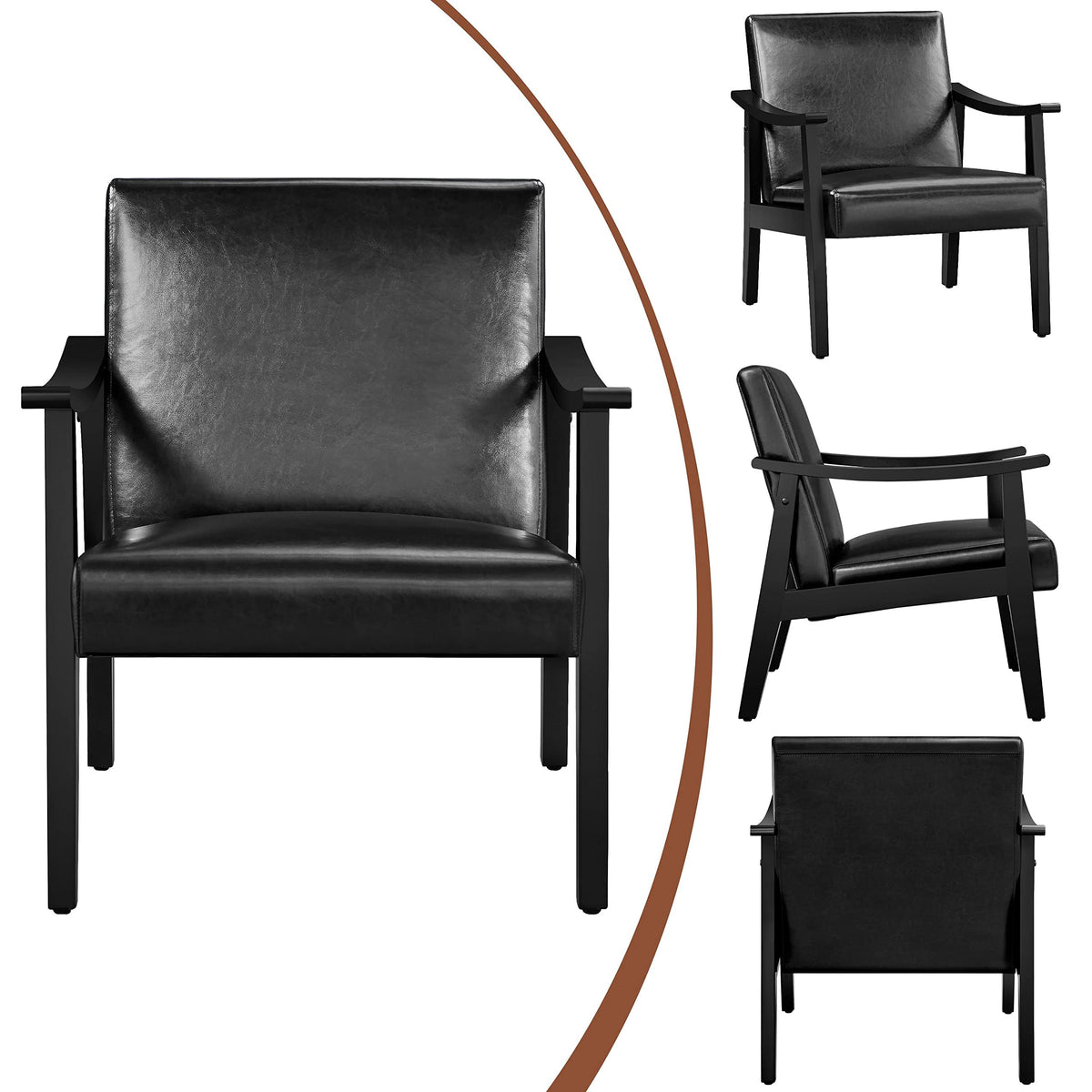 Black Faux Leather Accent Chairs Y734
