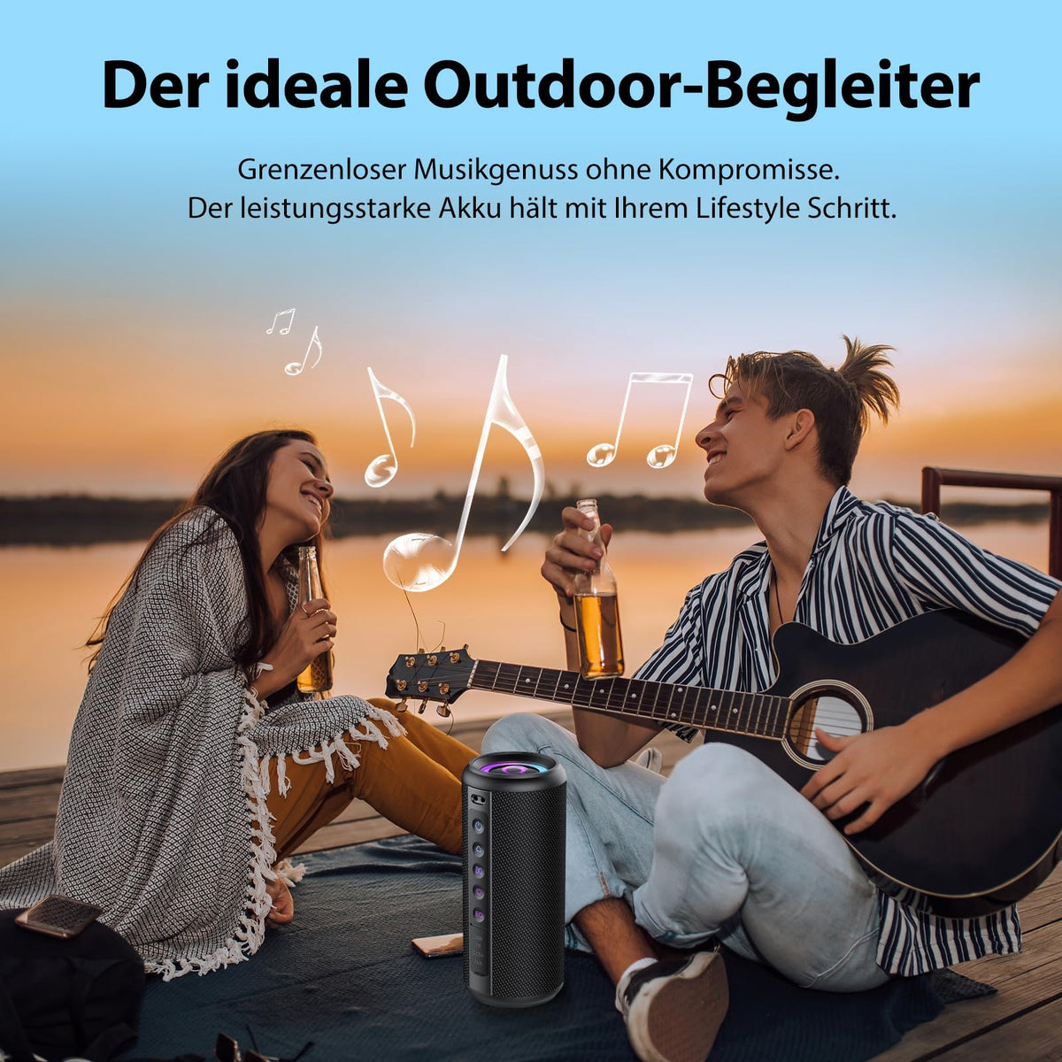 Black Portable Bluetooth Speaker with 20W Stereo Sound A952013