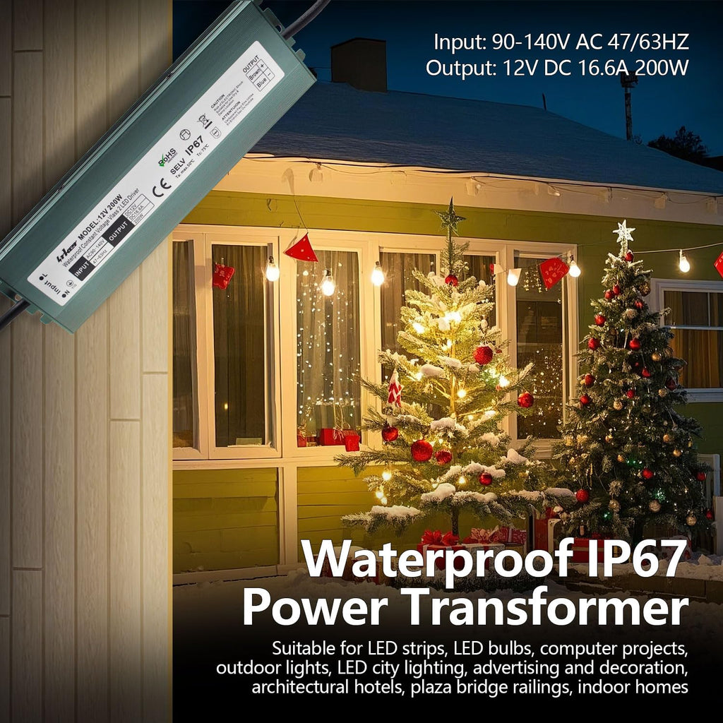 2 Pack 12V 200W Waterproof IP67 LED Driver V934321