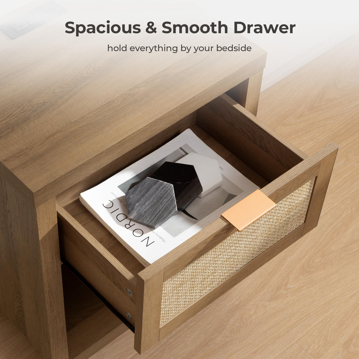 Rattan Night Stand with Charging Station Q268659