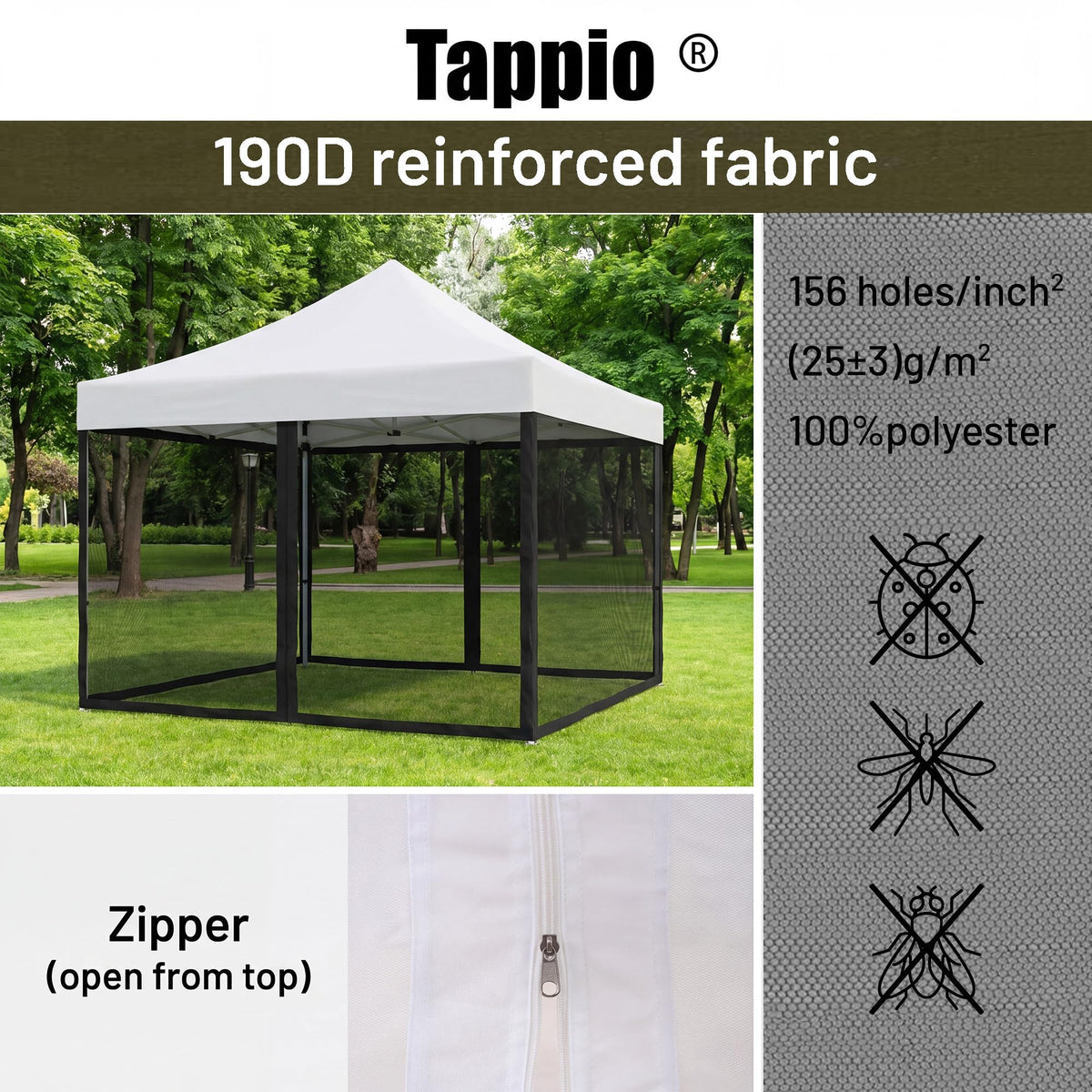 Mosquito Net with Zipper for Camping and Patio Gazebo F985432
