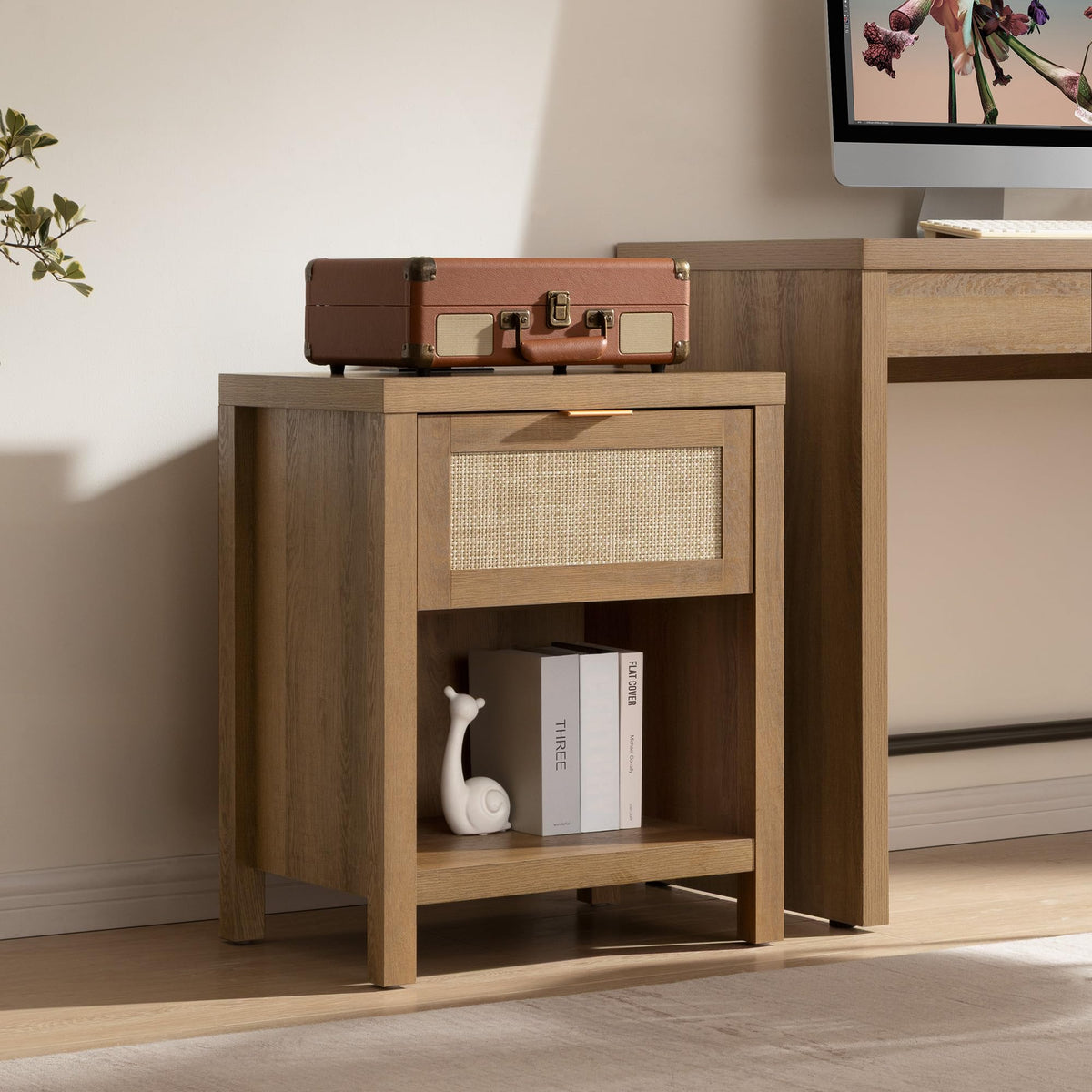 Rattan Night Stand with Charging Station Q268659