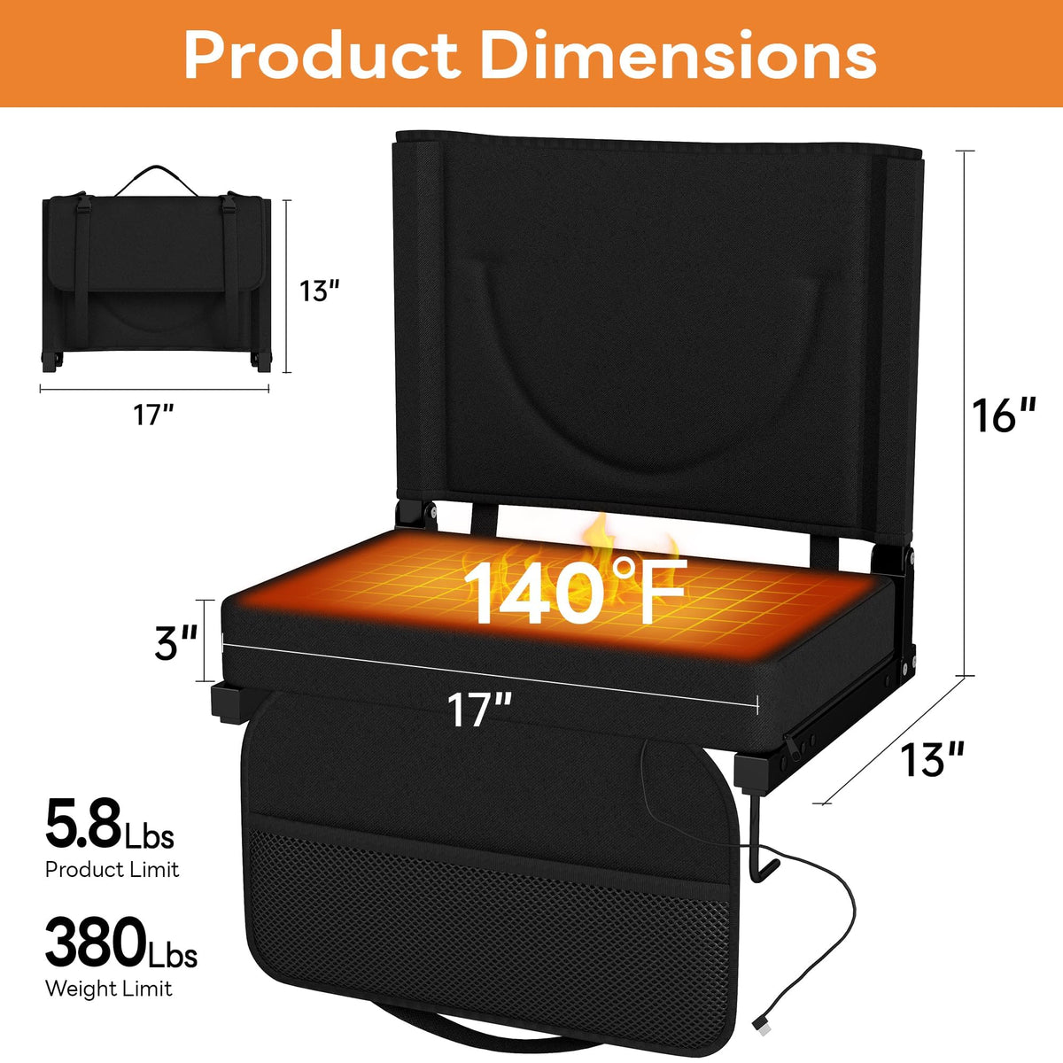 Black Heated Folding Stadium Seat W242152