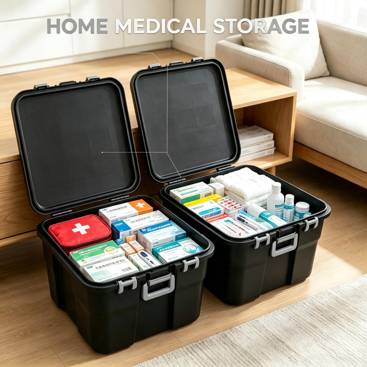 2 Pack 22 Gallon Black Wheeled Lockable Plastic Storage Trunk C9121