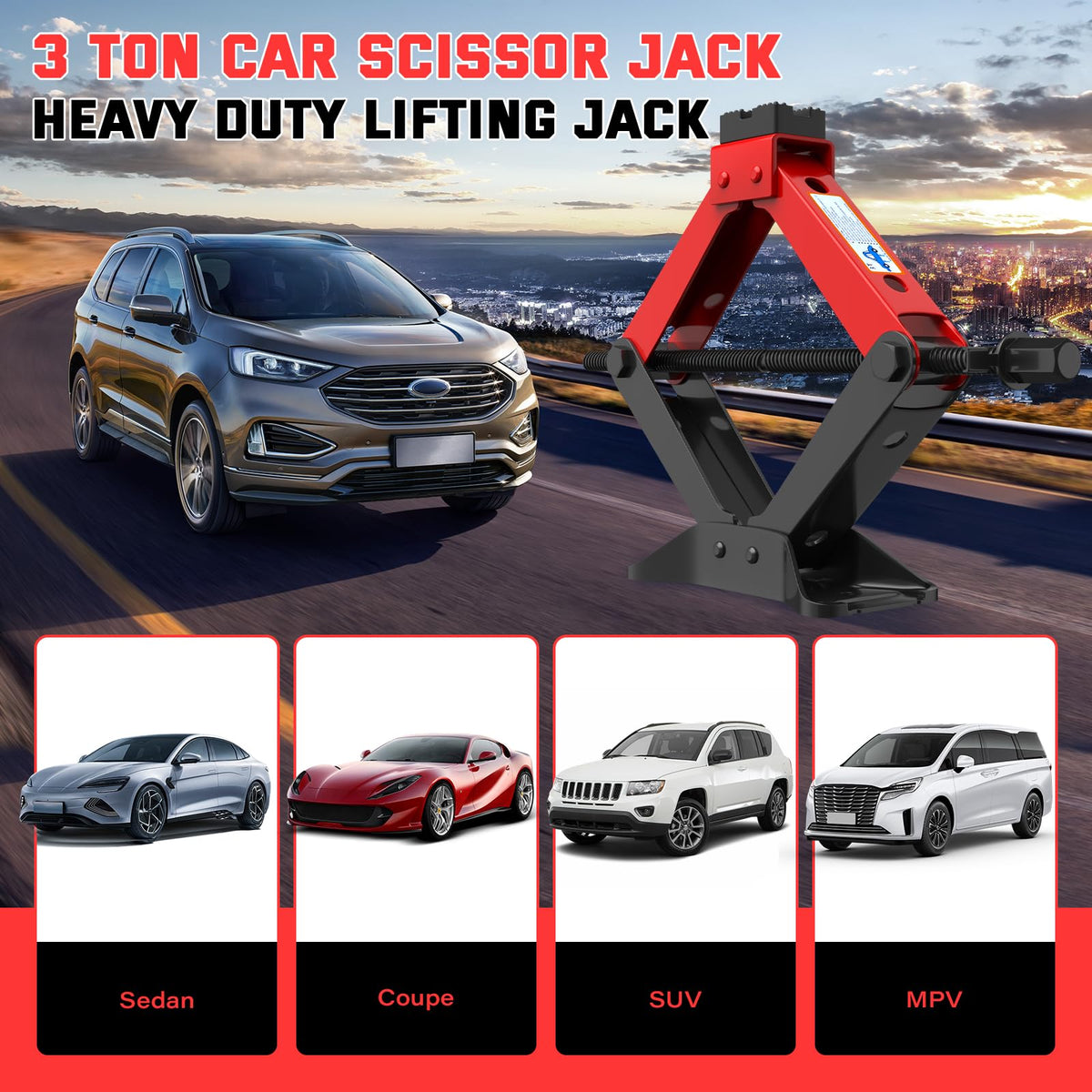 3 Ton Heavy Duty Scissor Jack with Ratchet Wrench J539852