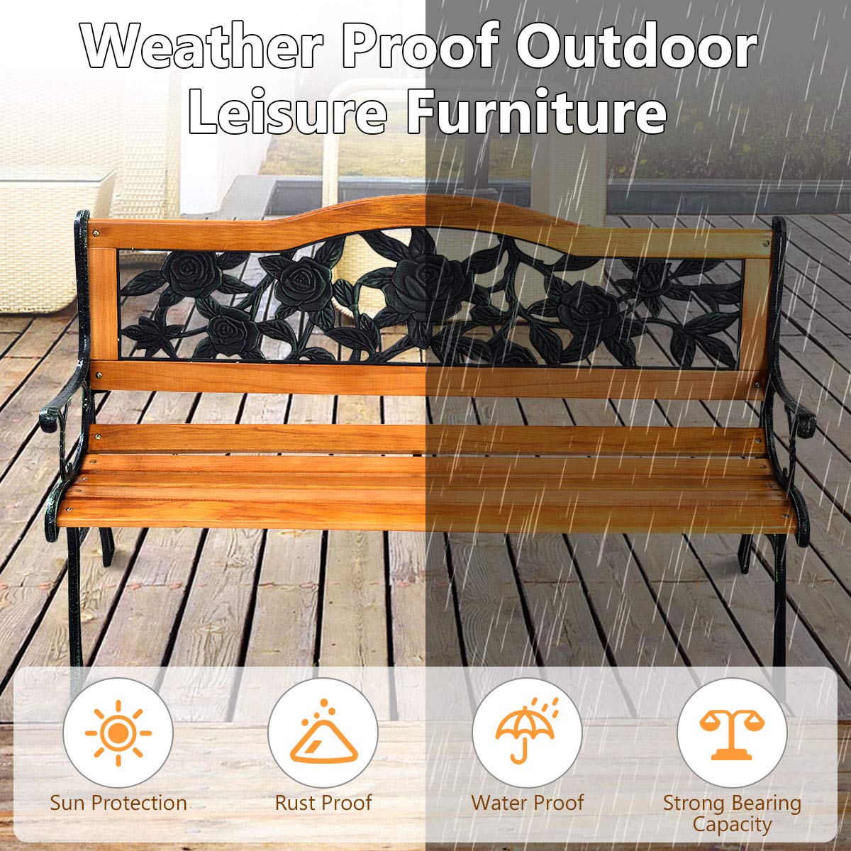 50 Inch Hardwood Frame Patio Bench I377535