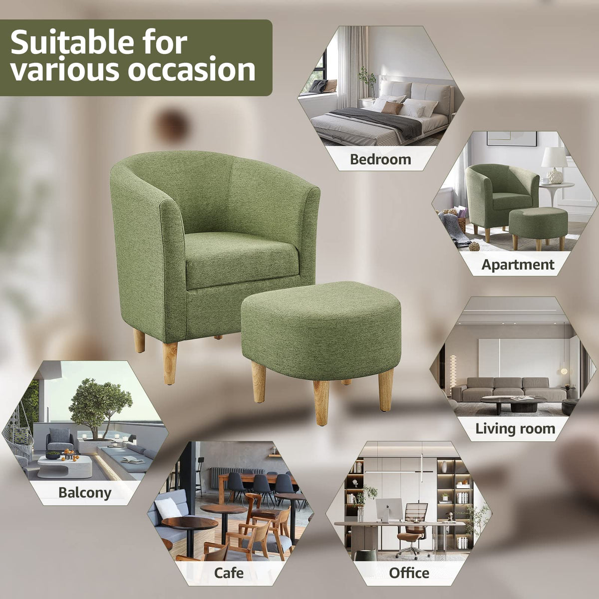 Green Accent Chair with Ottoman K5039