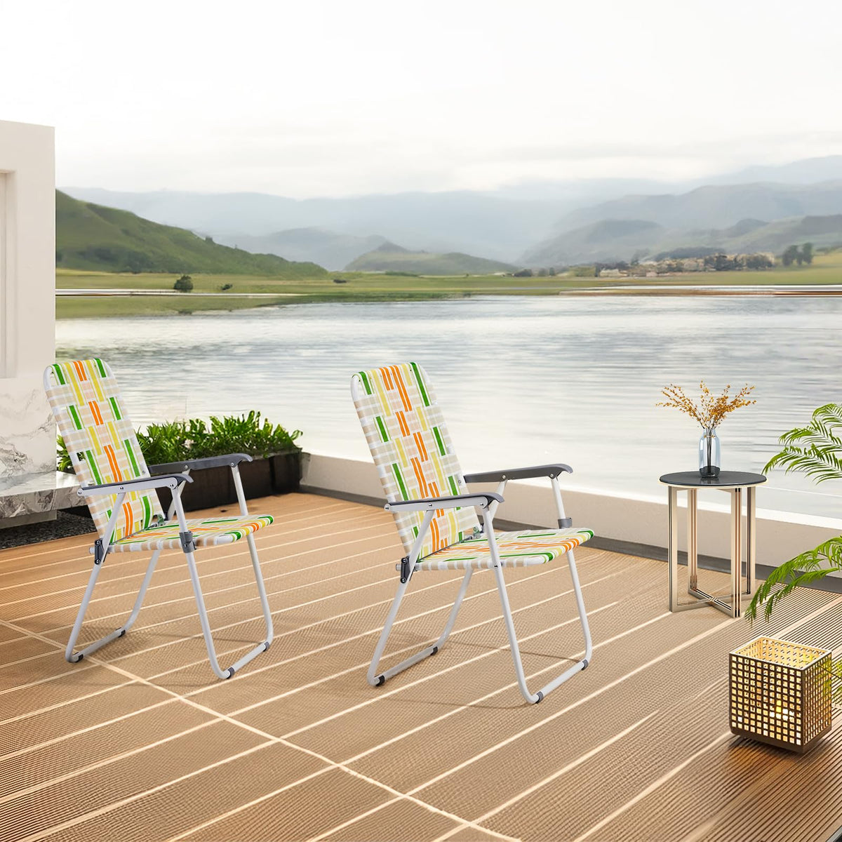 2 Pcs Lightweight Folding Beach Chairs with Armrests Q8802