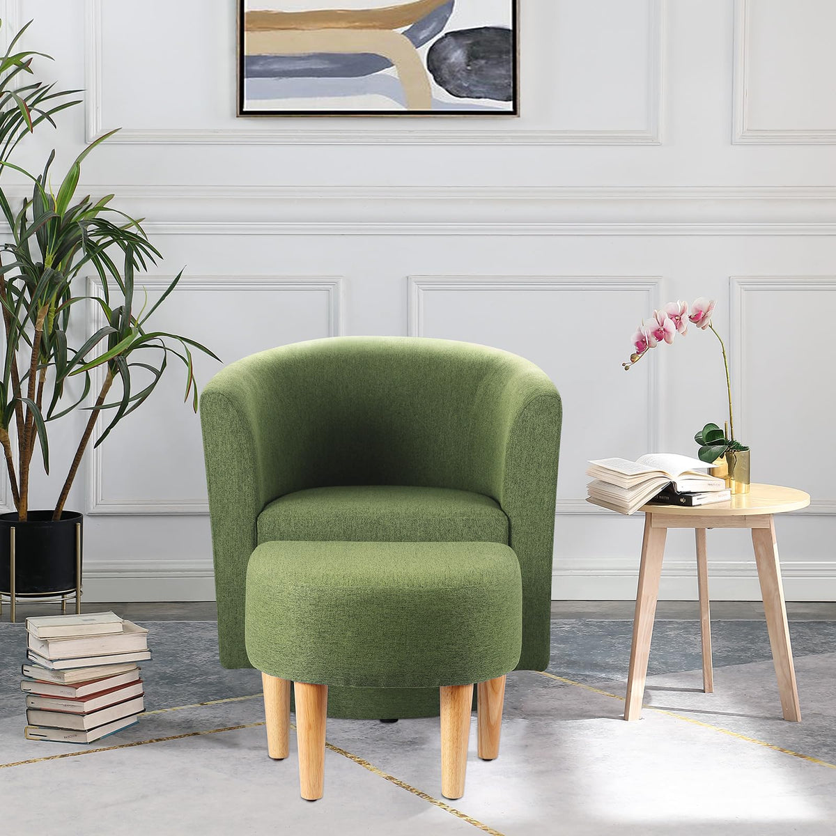 Green Accent Chair with Ottoman K5039
