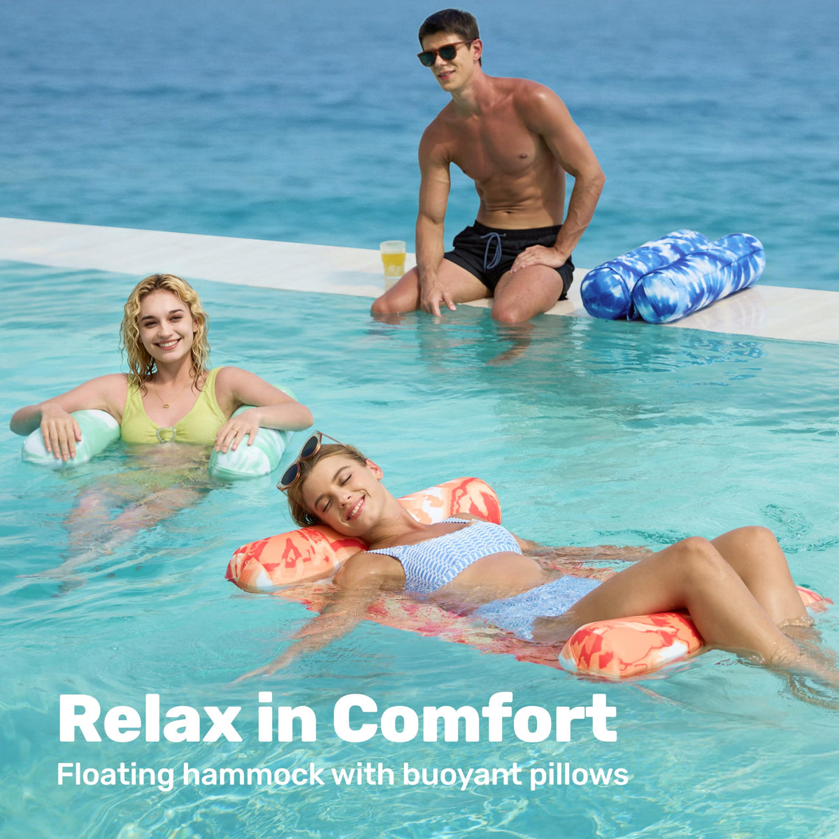 3 Pack 4-in-1 Inflatable Pool Floats Water Hammock Lounges E1275