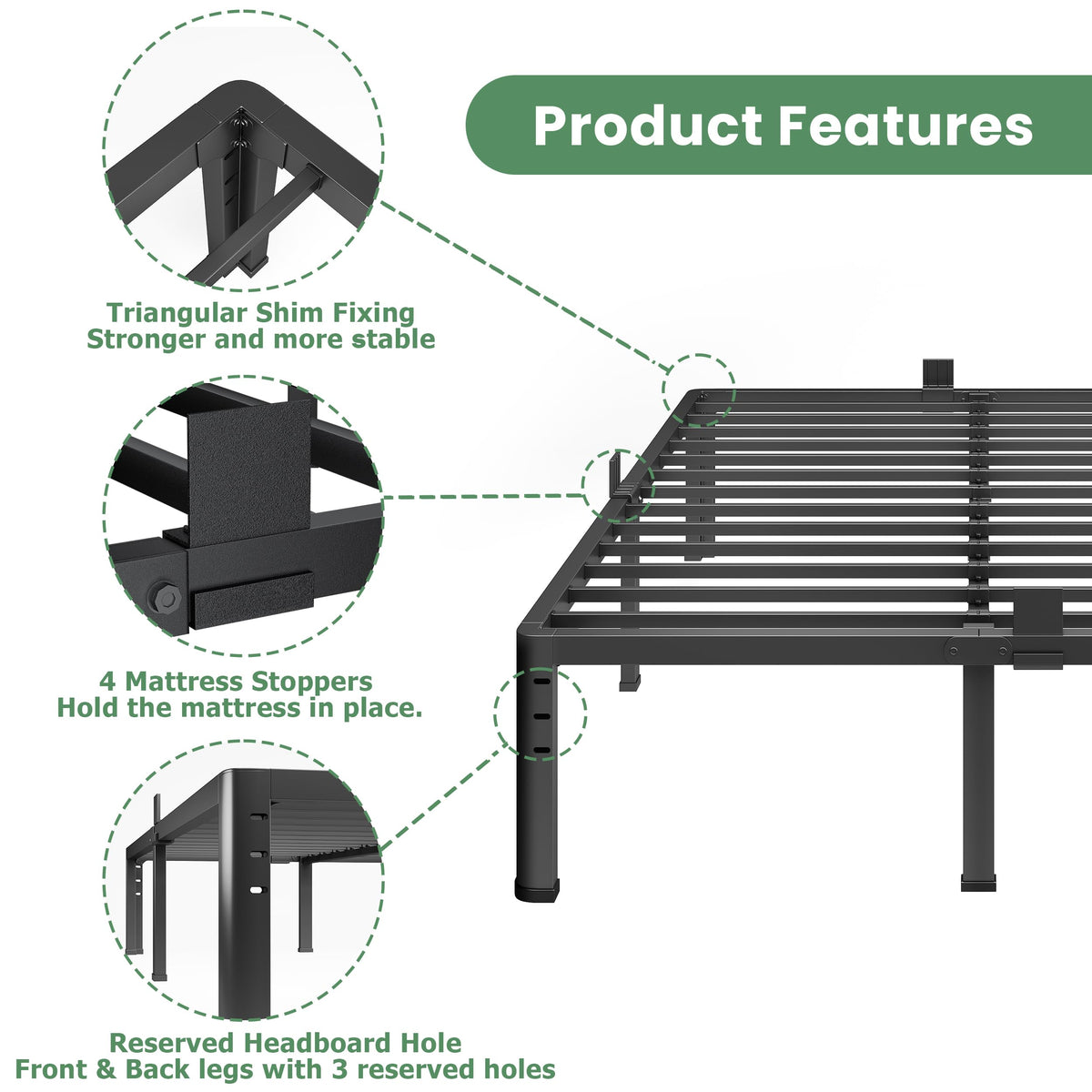 18 Inch Queen Size Metal Platform Bed Frame P232