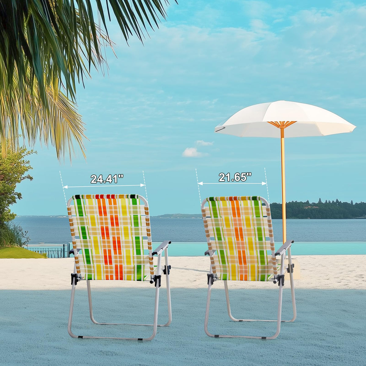 2 Pcs Lightweight Folding Beach Chairs with Armrests Q8802