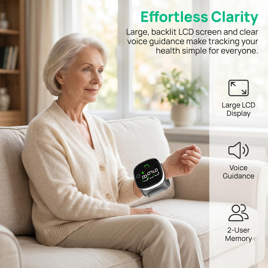 Wrist Blood Pressure Monitor with LCD Display and Voice Guide A5486