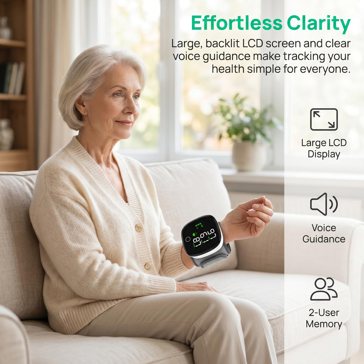 Wrist Blood Pressure Monitor with LCD Display and Voice Guide A5486