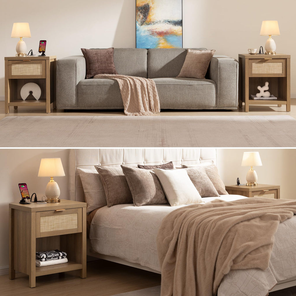 Rattan Night Stand with Charging Station Q268659